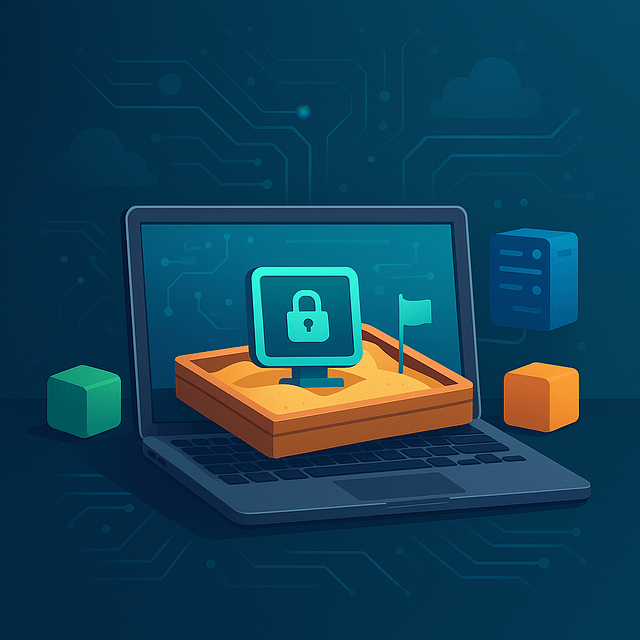 Technical skills required for ethical hacking Virtual labs and sandboxing for ethical hacking: laptop showing a digital sandbox with secure monitor icon and abstract cloud computing elements